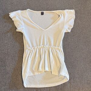 SHEIN White Textured V-Neck Blouse